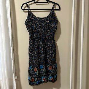 NWT Pretty Garden Amazon Summer floral dress V Neck Women’s Large Navy & yellow